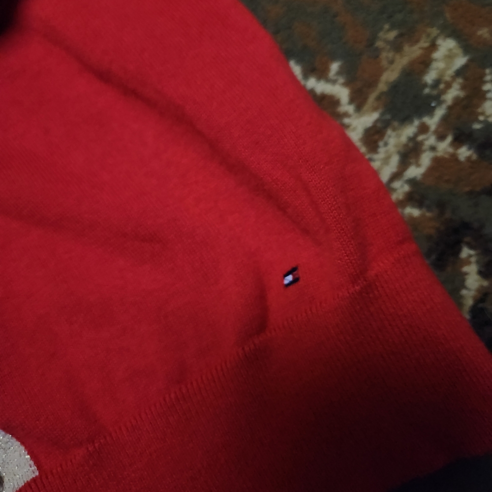 Tommy Hilfiger Red Turtleneck Sweater with Stripes - Picture 5 of 10